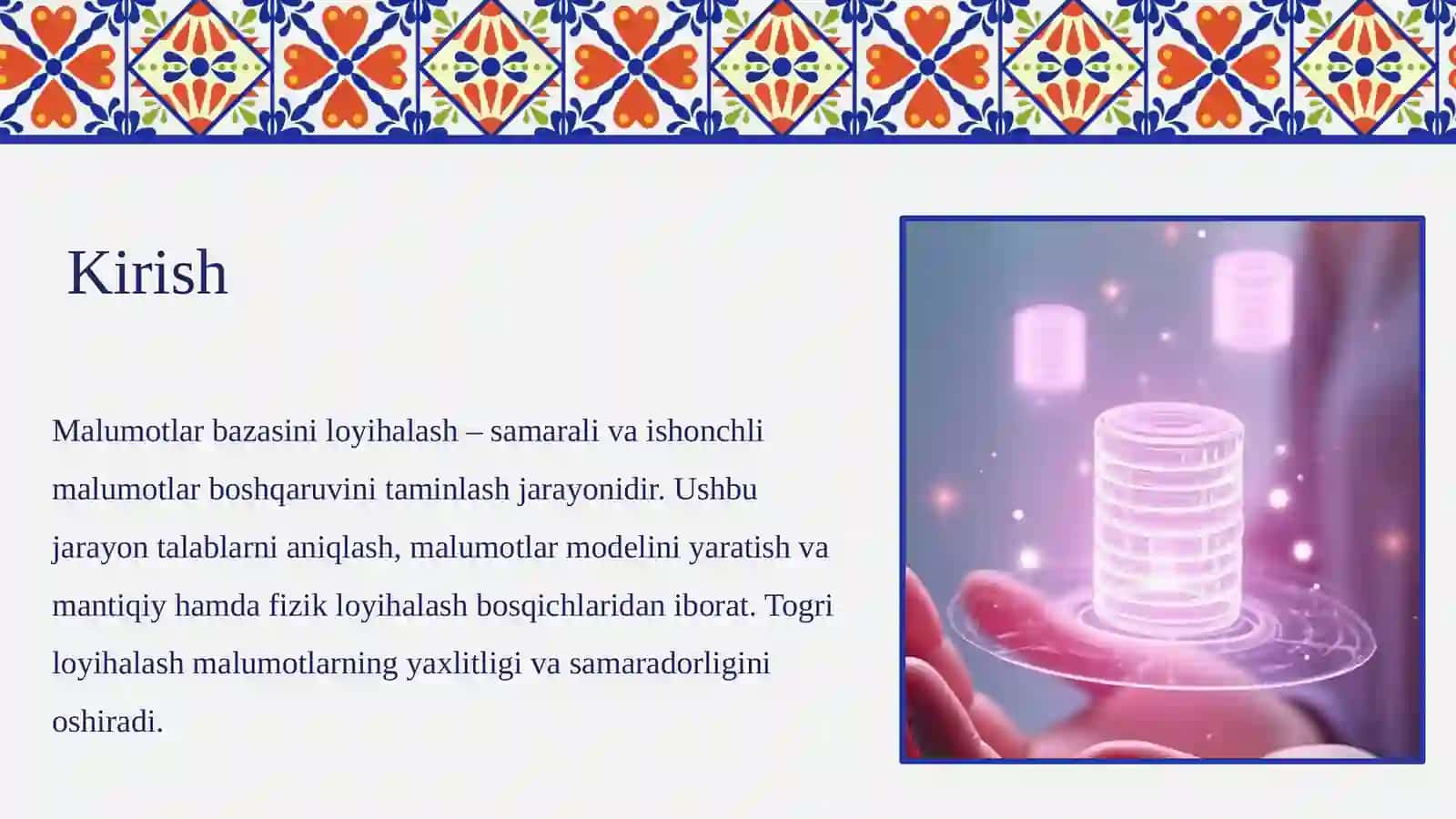 Malumotlar bazasini loyihalash bosqichlari, obektlarni 1NF,2NF va 3NF normal formalar yordamida normallashtirish 2