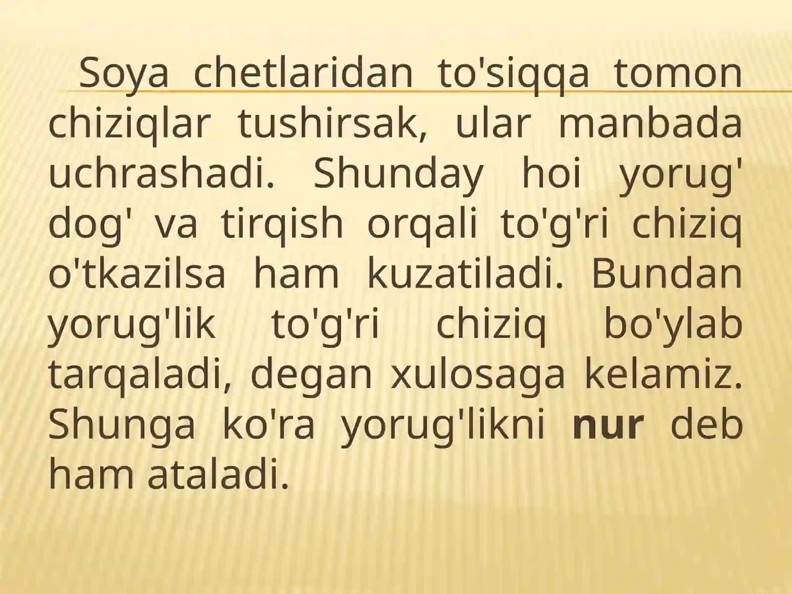 Yorug’likning to’g’ri chiziq bo’ylab tarqalishi. Soya va yarim soya 2