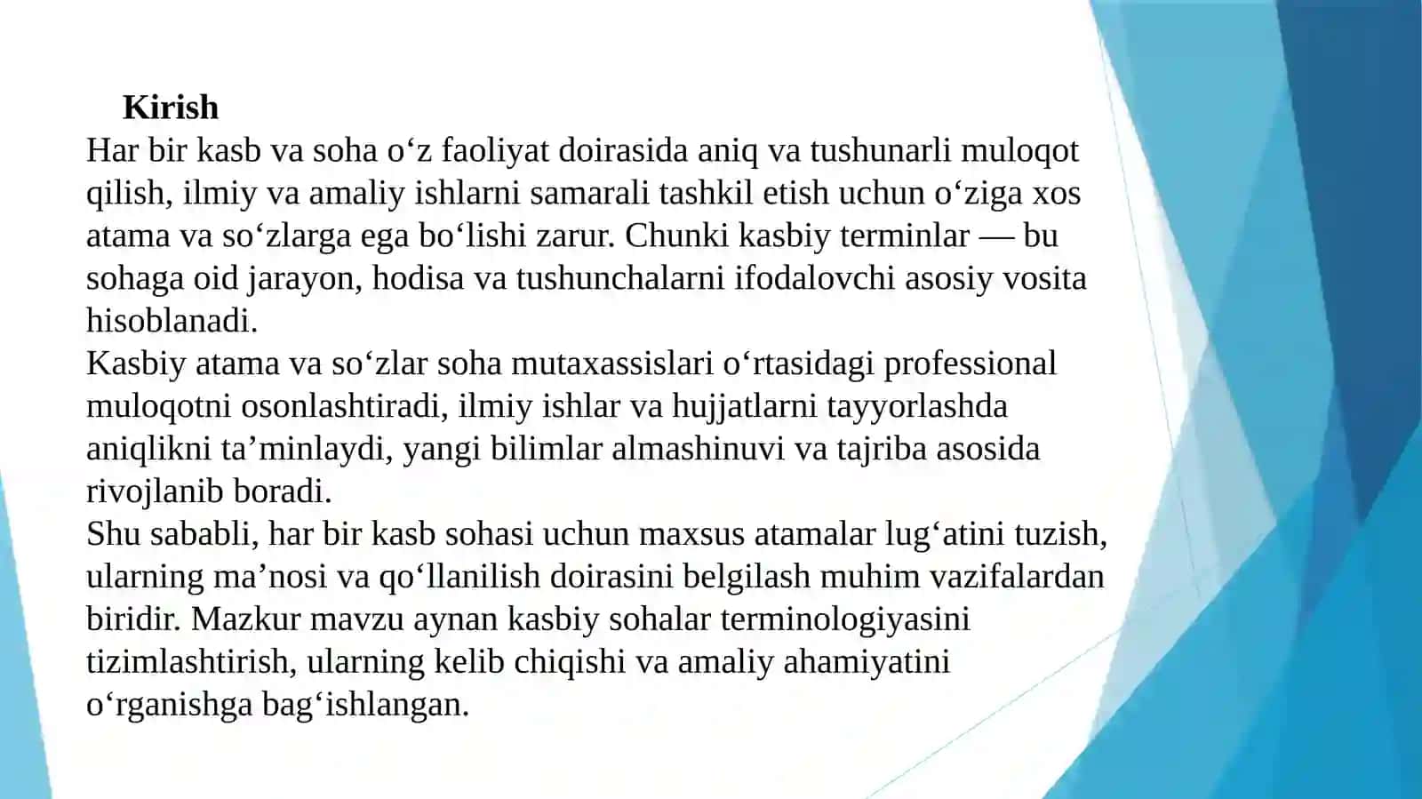 Kasbiy sohabo'yicha atamavaso'zlarning lug'atini tuzish 2