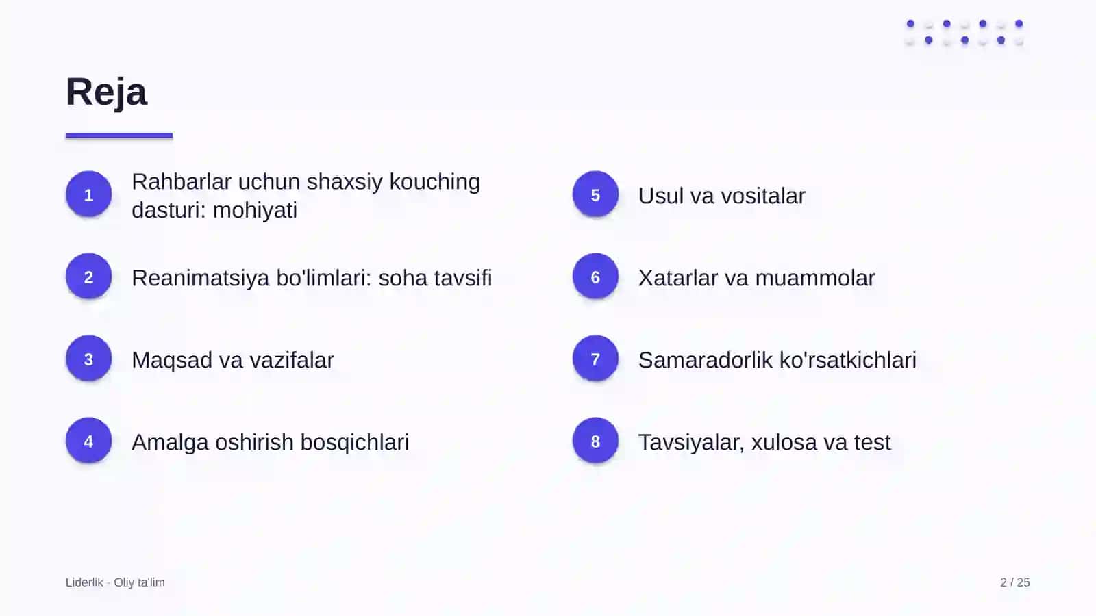 reanimatsiya bo'limlarida rahbarlar uchun shaxsiy kouching dasturi 3747 2