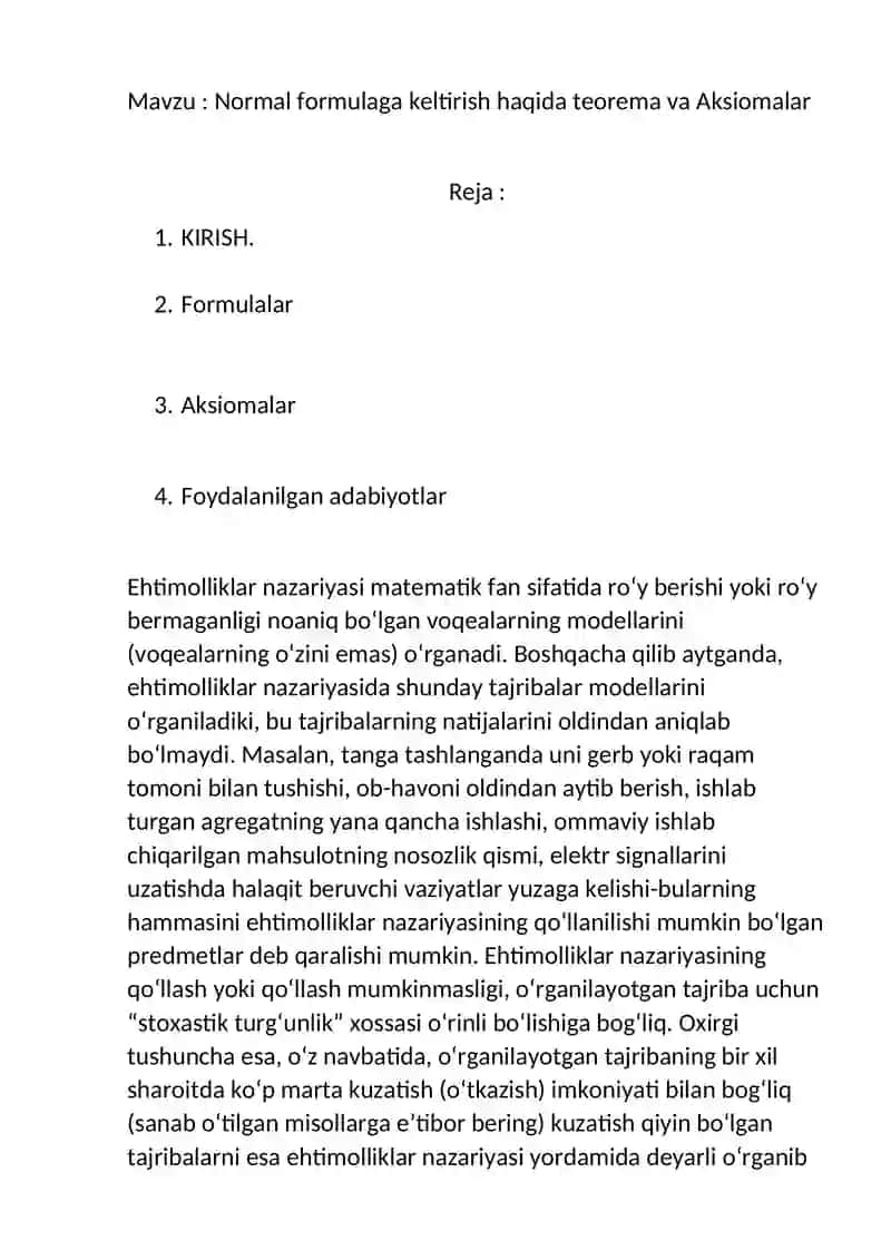 Normal formulaga keltirish haqida teorema va Aksiomalar 2