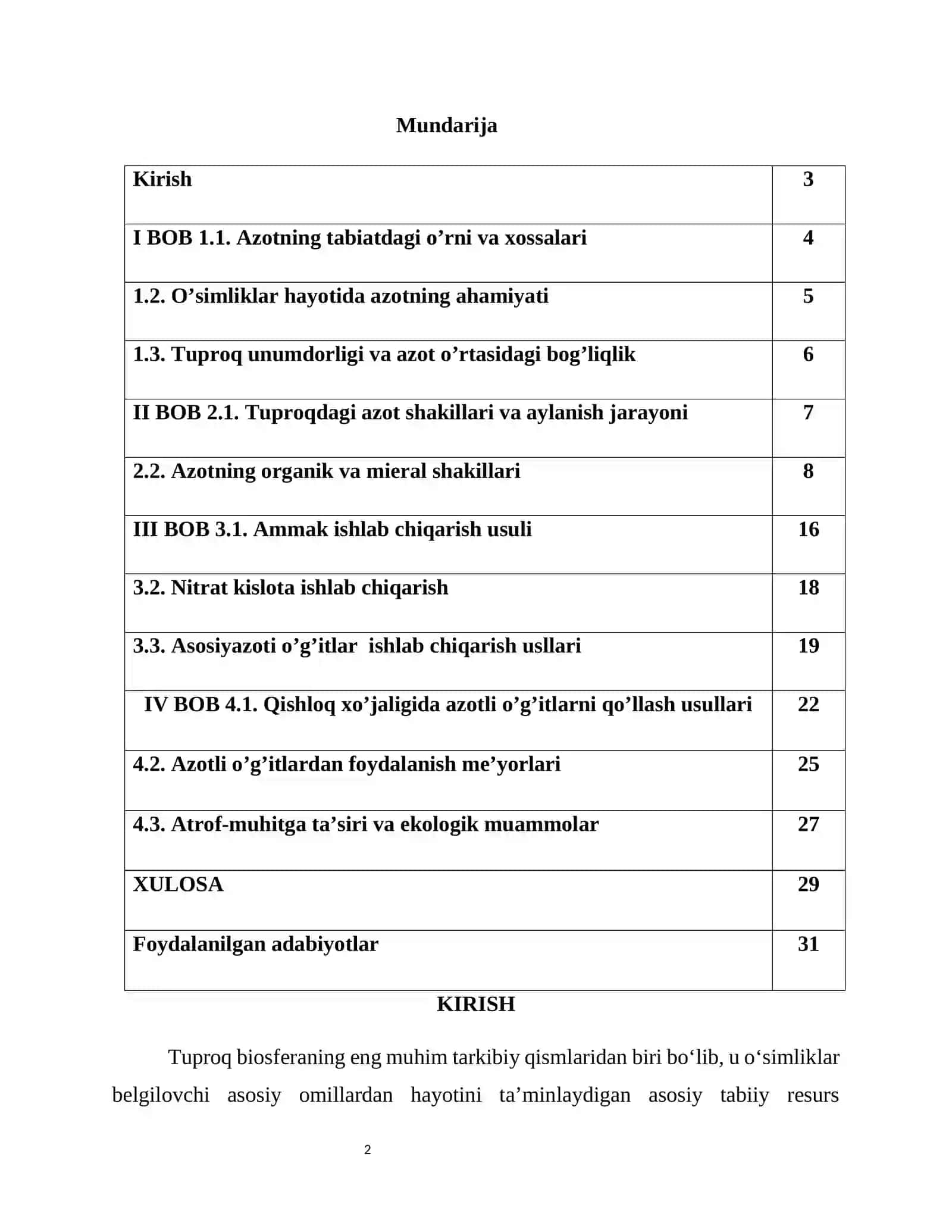 Tuproqdagi azot. Azotli o’g’itlarning olinishi 2