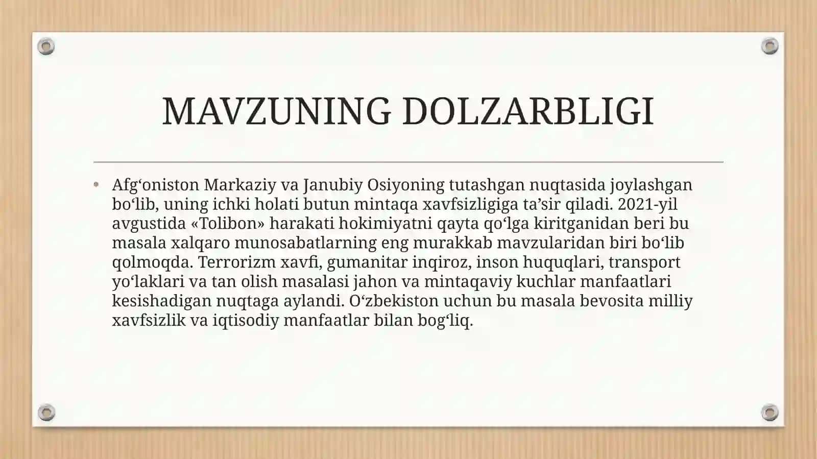 Afg‘on masalasi xalqaro munosabatlar tizimida 2