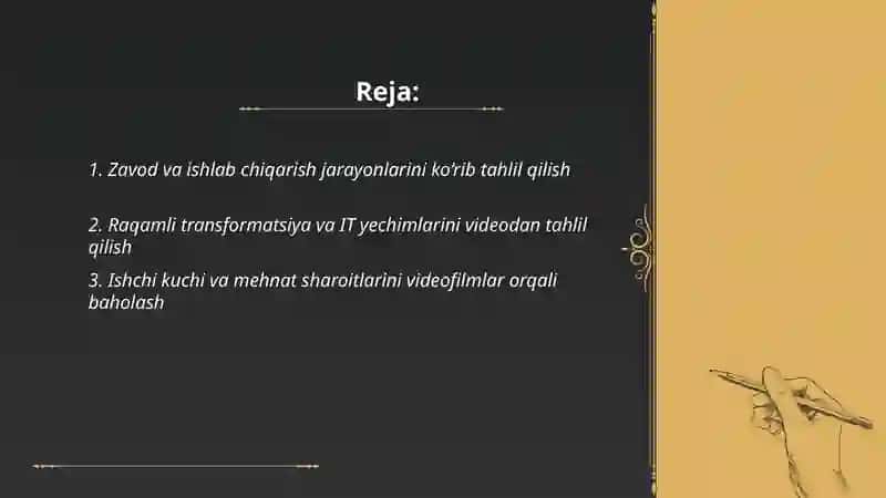 Zamonaviy korxonalar bo'yicha videofilmlarini tahlil etish 2
