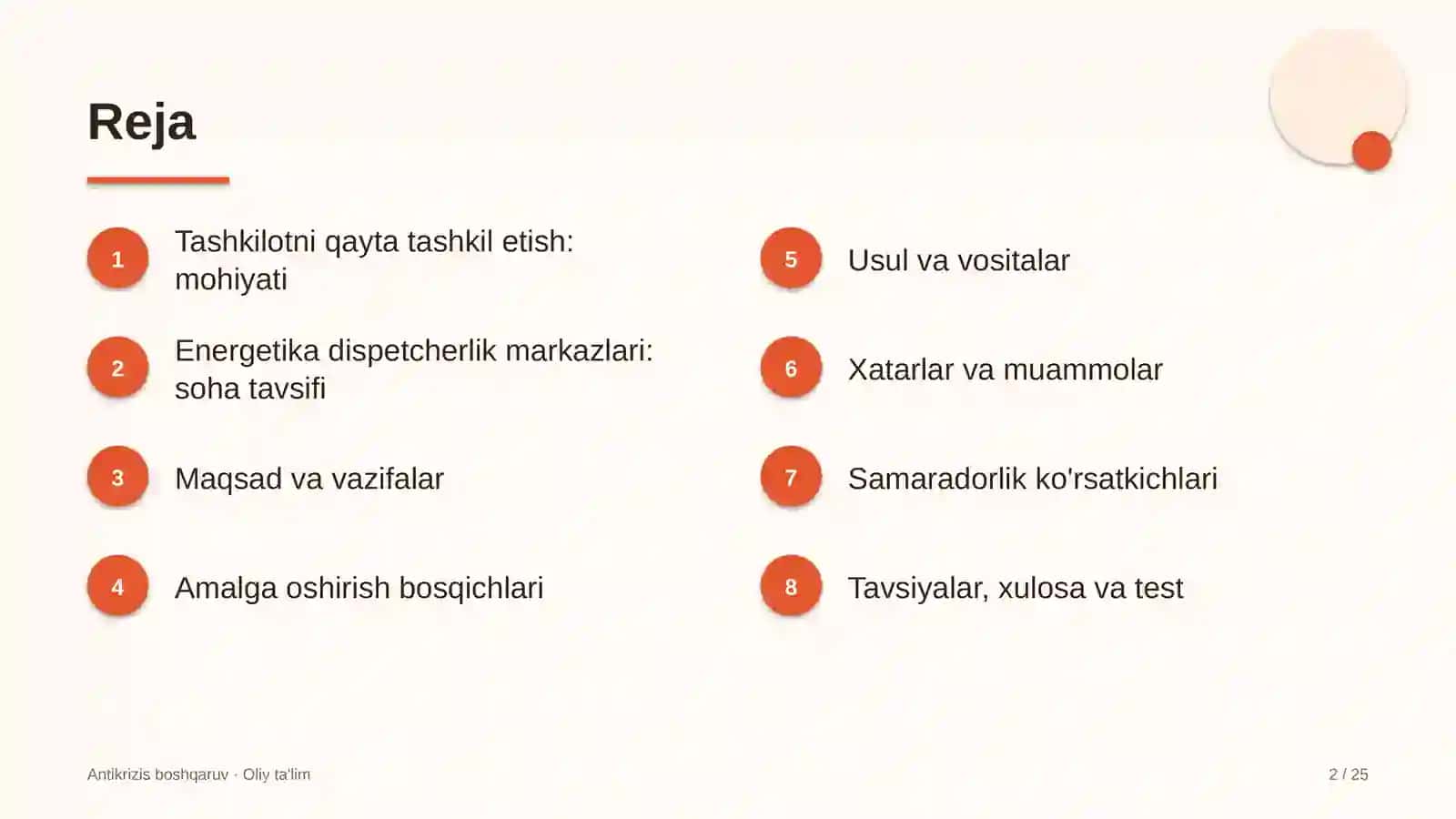 Energetika dispetcherlik markazlarida tashkilotni qayta tashkil etish 2