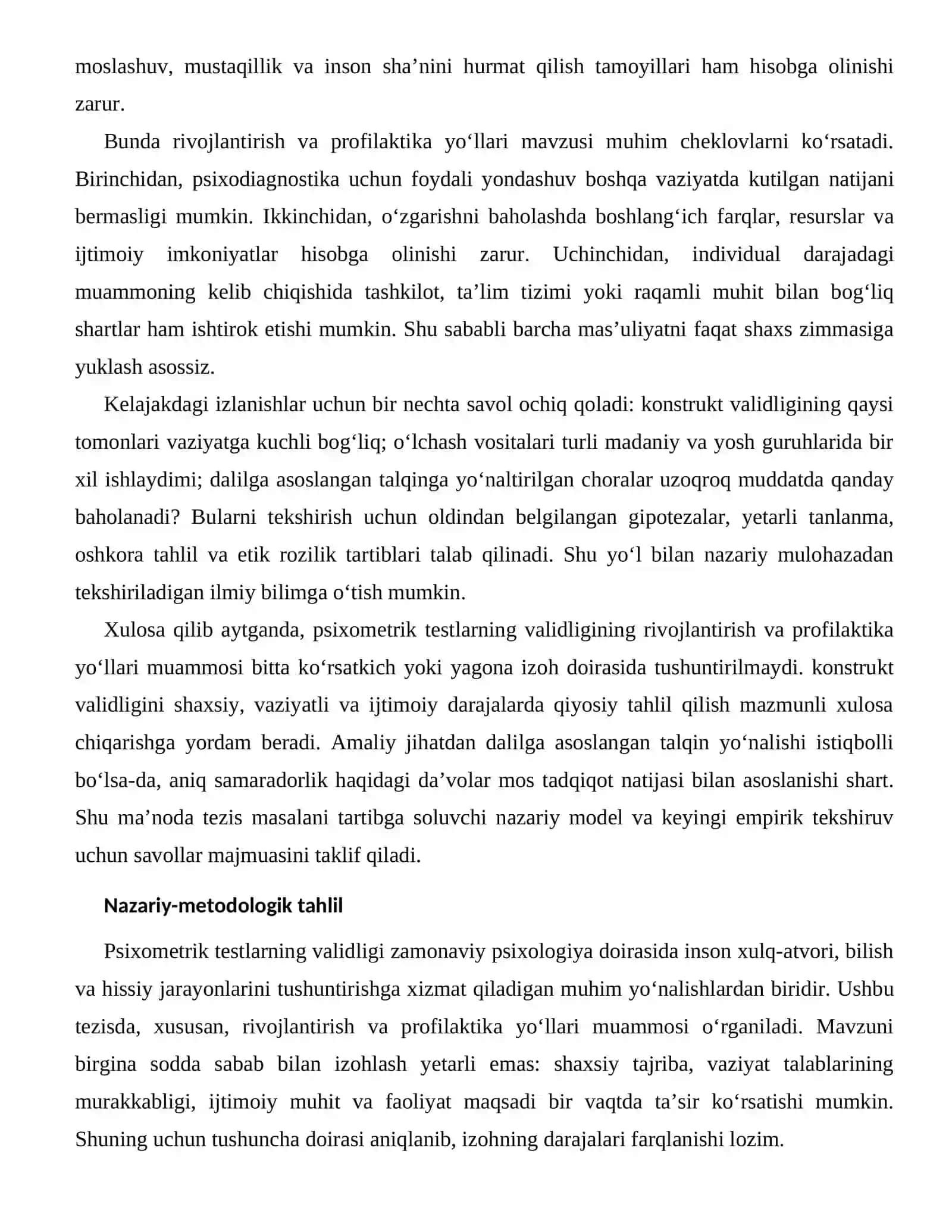 PSIXOMETRIK TESTLARNING VALIDLIGI — RIVOJLANTIRISH VA PROFILAKTIKA YO‘LLARI 2