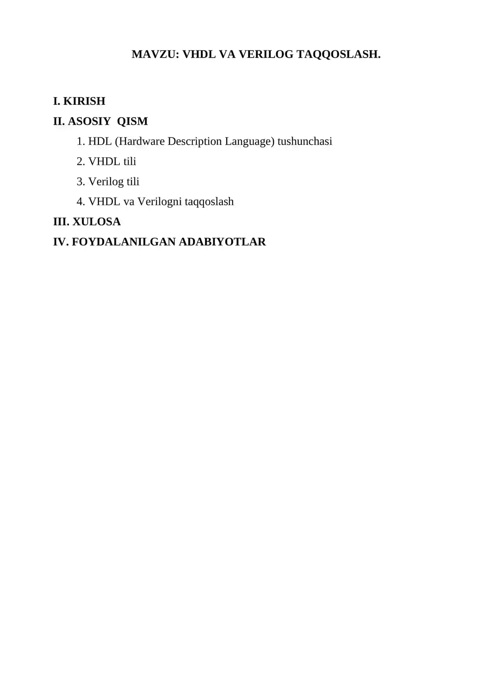VHDL VA VERILOG TAQQOSLASH 2