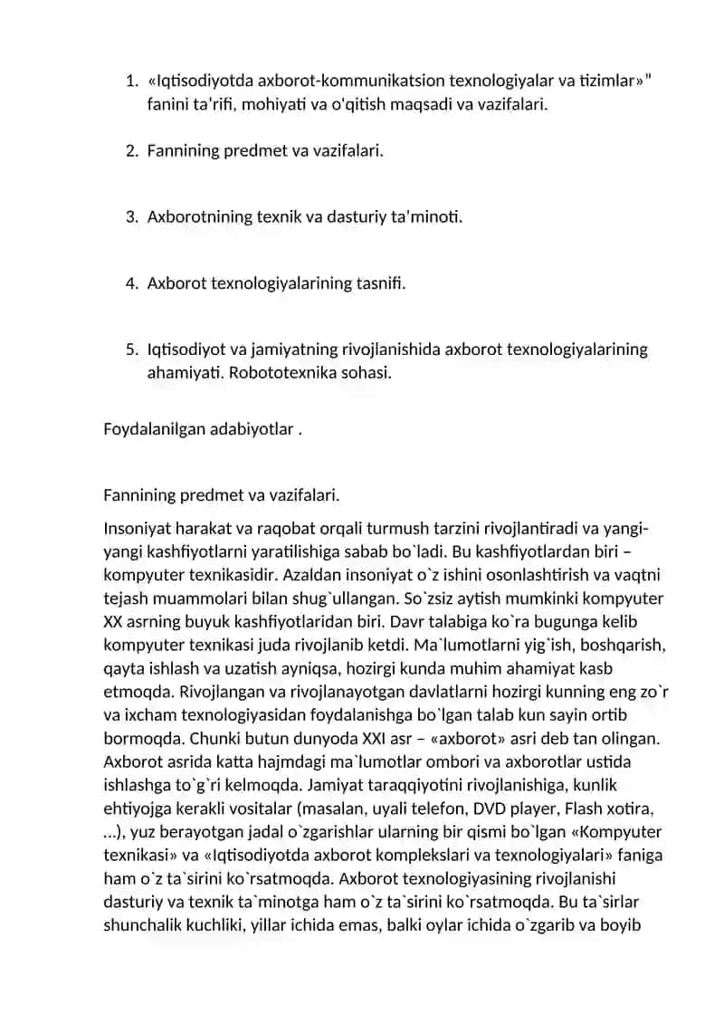 "Iqitisodiyotda axborot texnologiyalari. Dasturiy ta’minot." 2