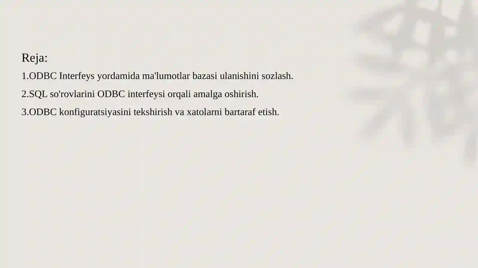 Ma‘lumotlar bazasiga murojatni tashkil etishda ODBC va turli dasturlardan foydalanish. 2
