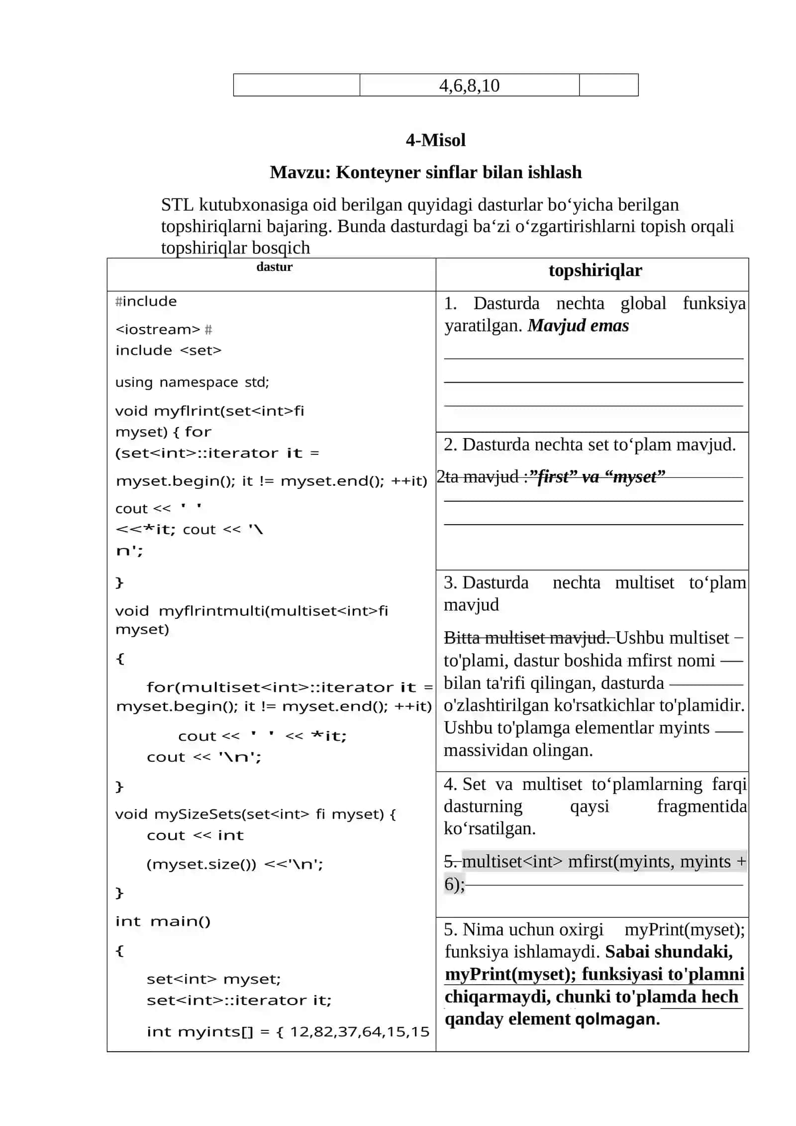 Konteyner sinflar bilan ishlash 2