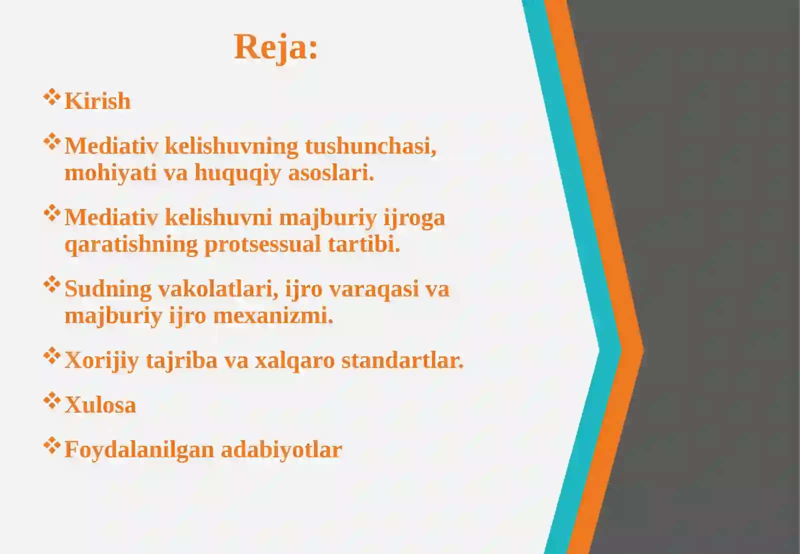 Mediativ kelishuvni majburiy ijro etish bilan bog‘liq ishlar niyuritish 2