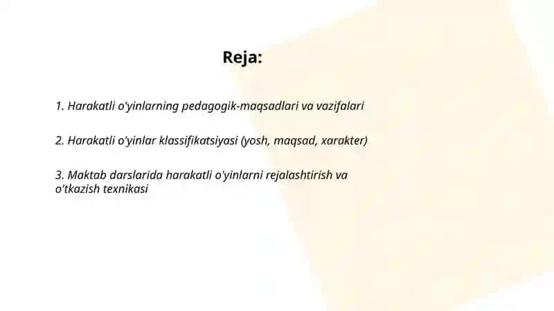 Harakatli o'yinlarni tashkil qilish va o’tkazish haqida ma'lumotlar to'plash 2
