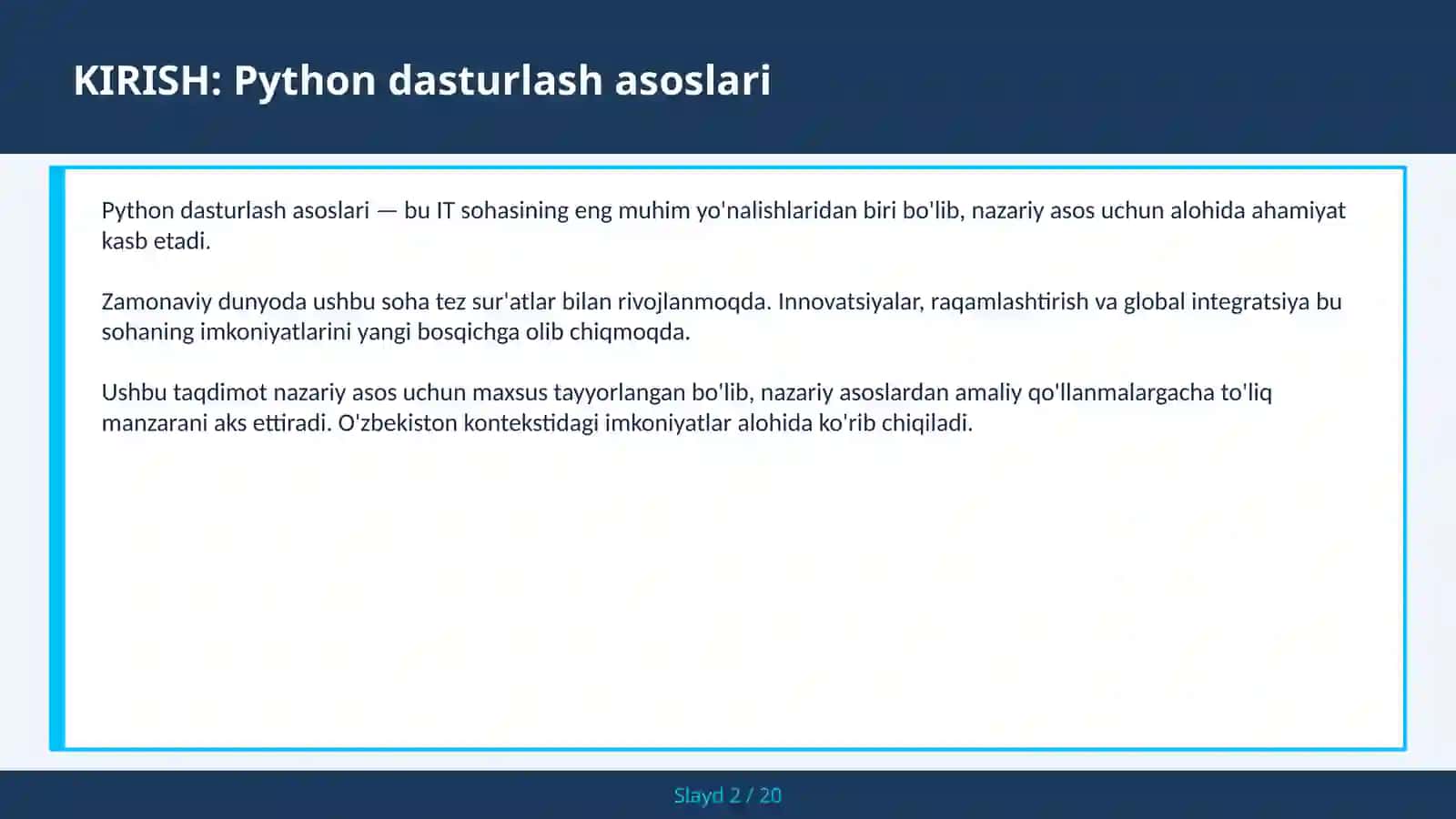 PYTHON DASTURLASH ASOSLARI 2