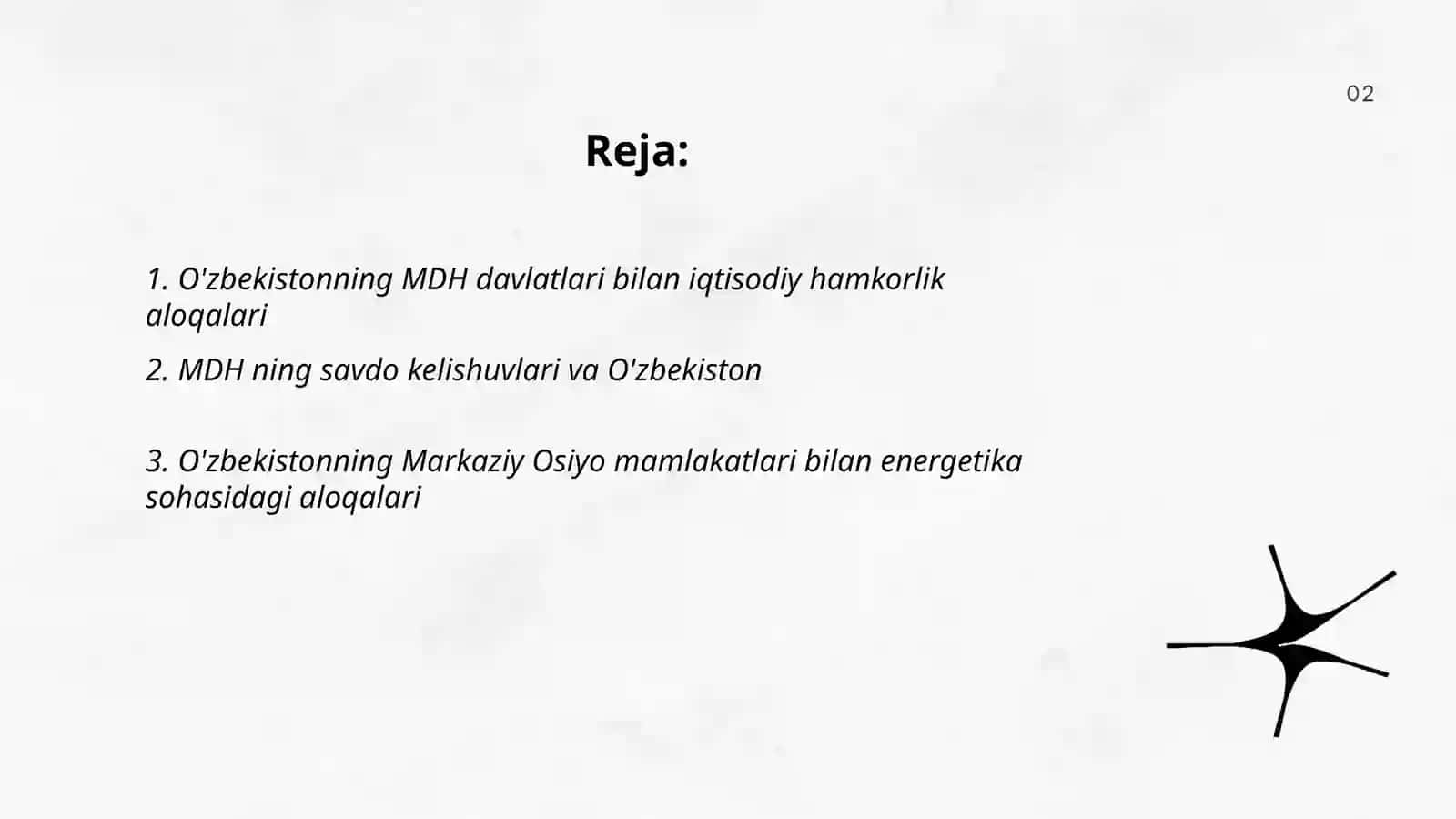O'zbekistonninig MDH davlatlari va Markaziy Osiyo mamlakatlari bilan hamkorlik aloqalari 2