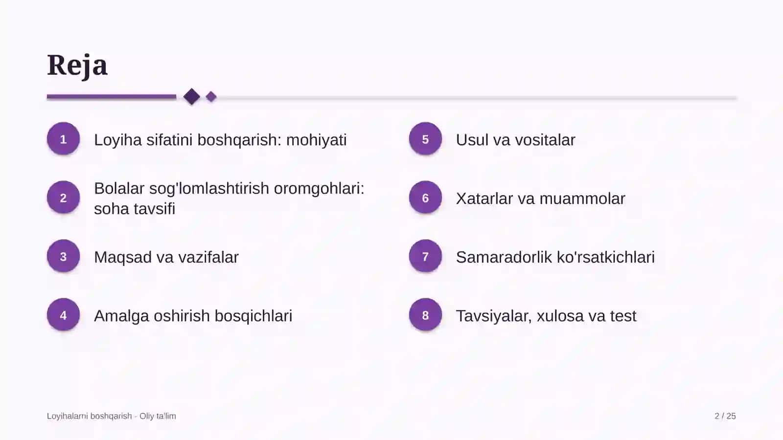 Bolalar sog'lomlashtirish oromgohlarida loyiha sifatini boshqarish 2