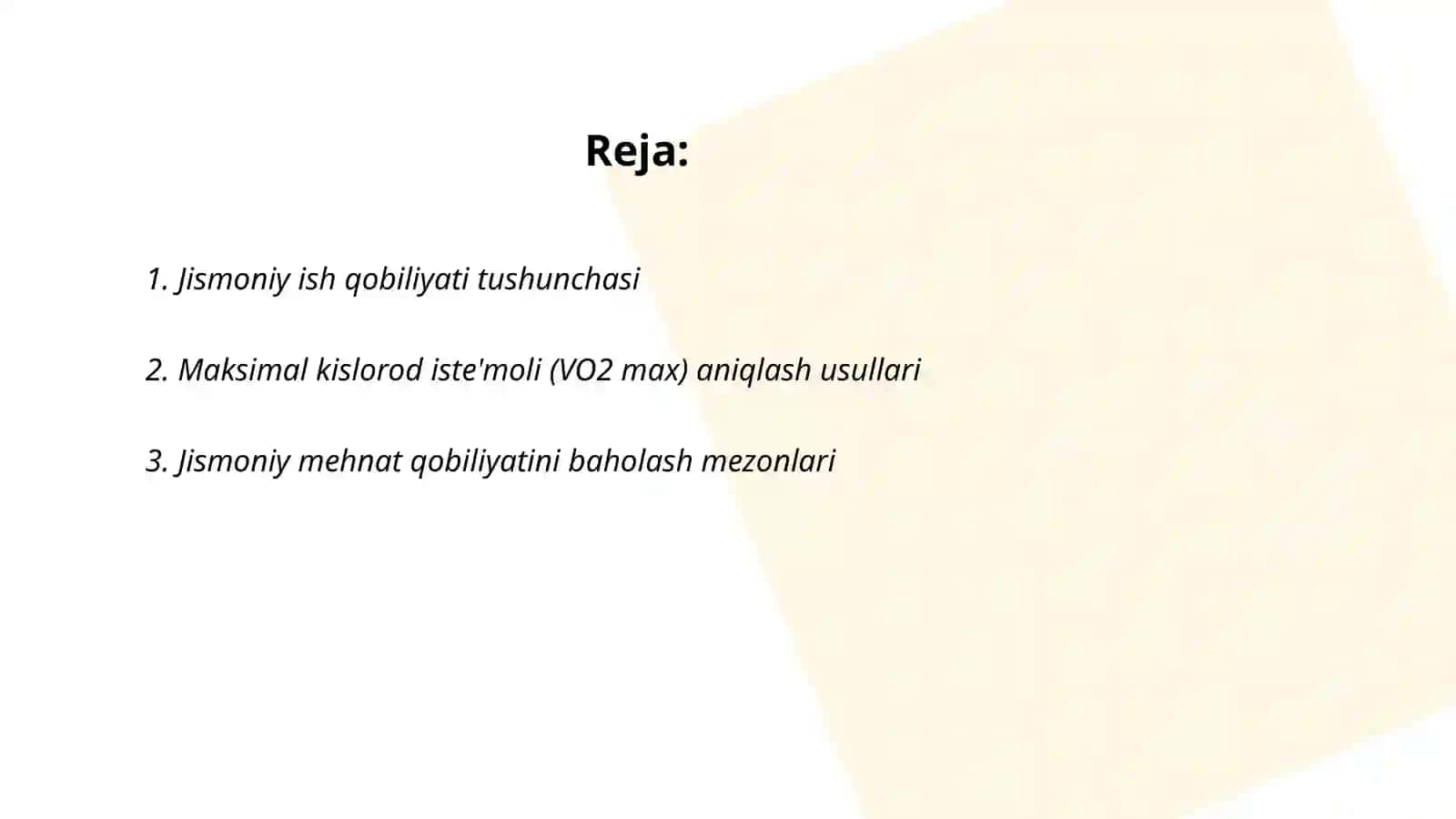 Jismoniy ish qobilyatini koslarodni maksimal iste'moli körsatkichi böyicha baholash 2