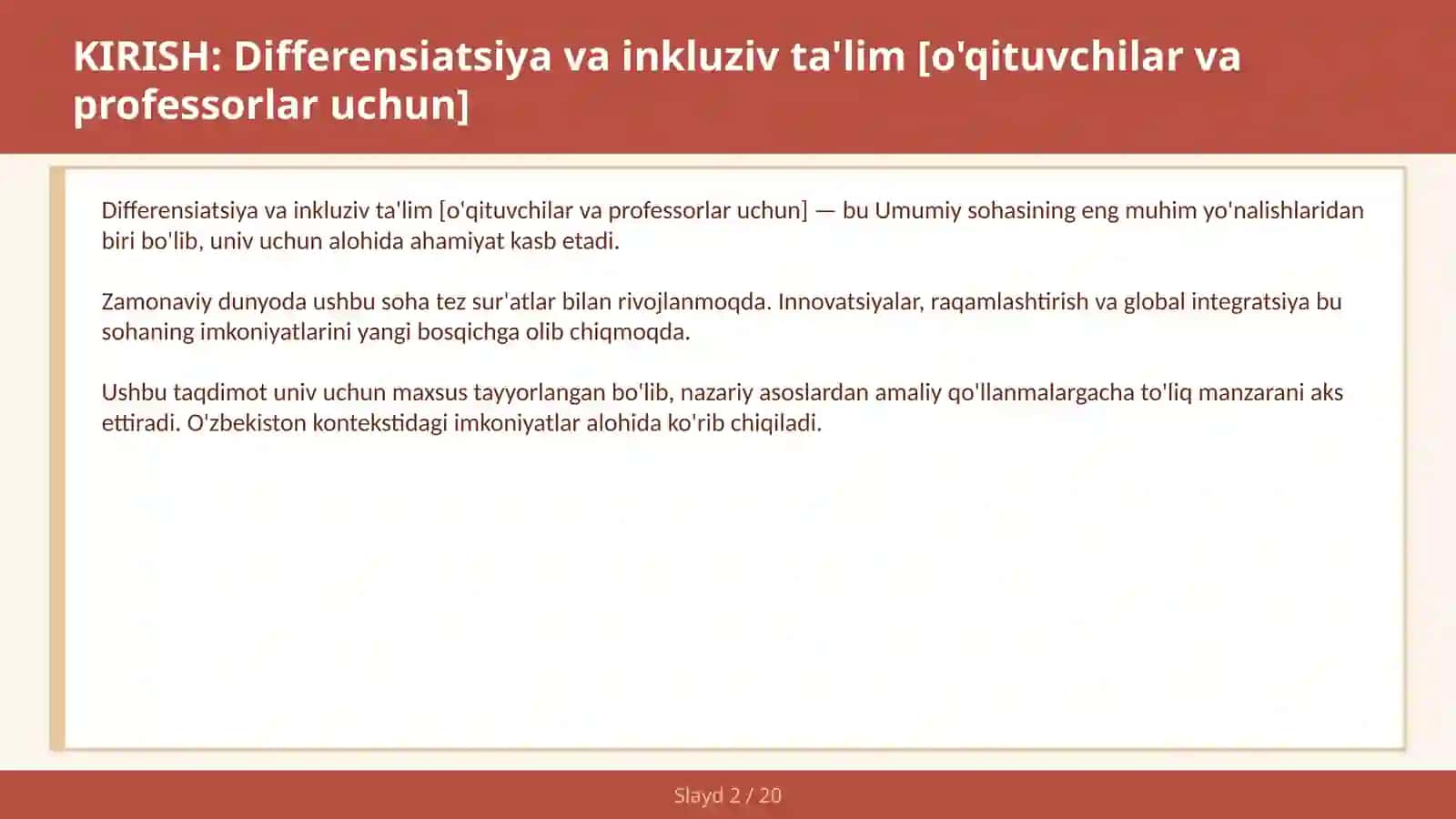 Differensiatsiya va inkluziv ta'lim [o'qituvchilar va professorlar uchun] 2