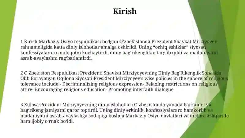 O'Zbekiston Respublikasi Prezidenti Shavkat Mirziyoyevning Diniy Bag'Rikenglik Sohasida Olib Borayotgan Oqilona Siyosati 2