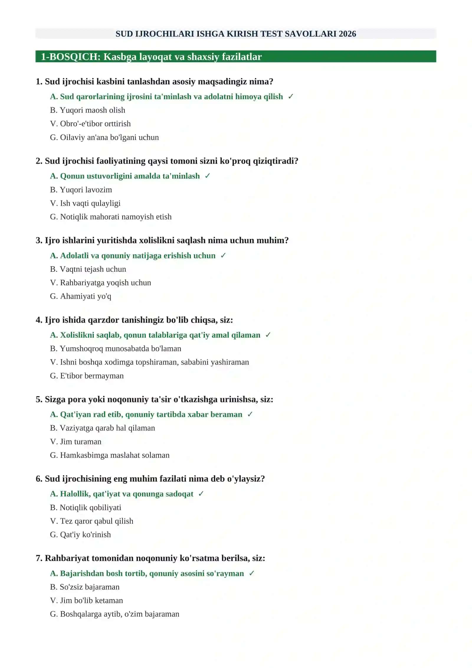 Sud ijrochilari test savollari 2