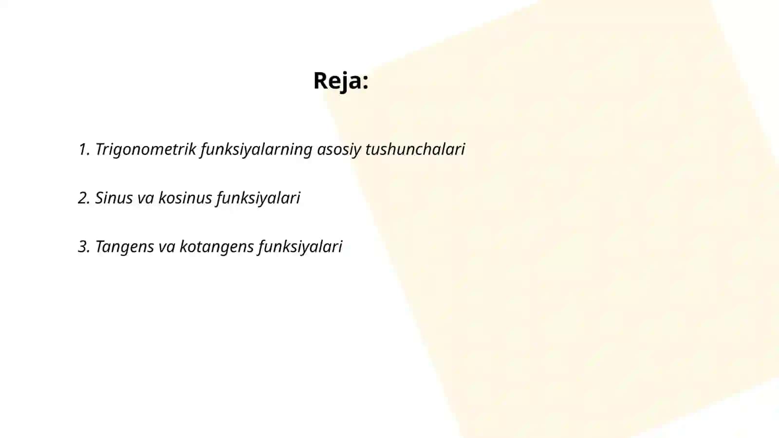 Trigonometrik ifodalar va ayniy shakl almashtirishlar 2