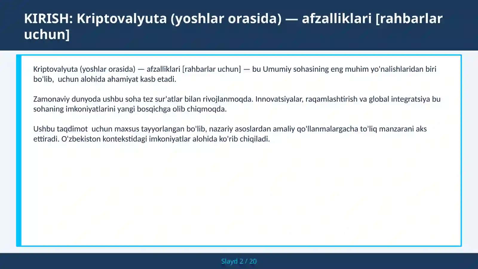 Kriptovalyuta (yoshlar orasida) — afzalliklari [rahbarlar uchun] 2
