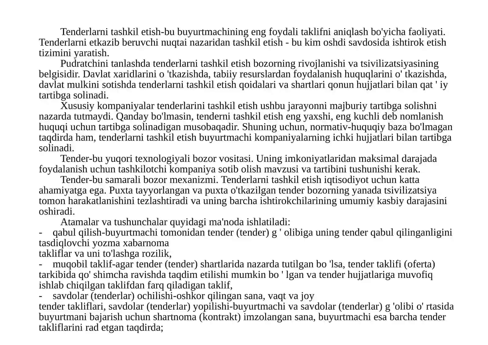 YO'L QURILISHIDA TENDER SAVDOLARI VASHARTNOMA MUNOSABATLARI 2