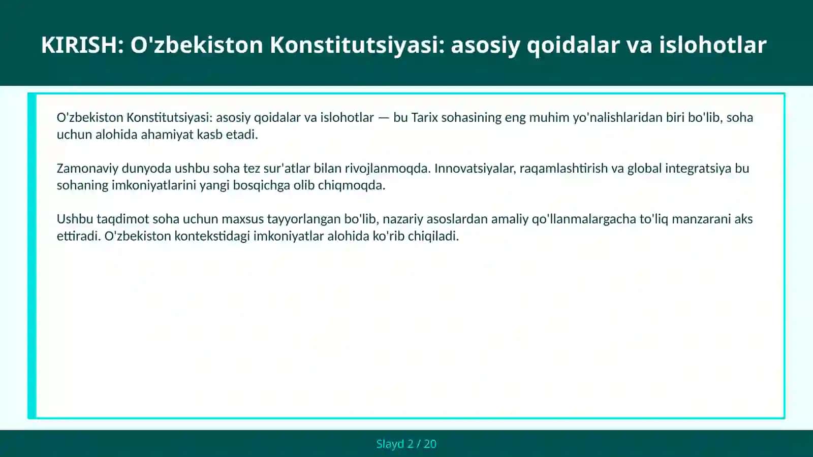 O'zbekiston Konstitutsiyasi: asosiy qoidalar va islohotlar 2