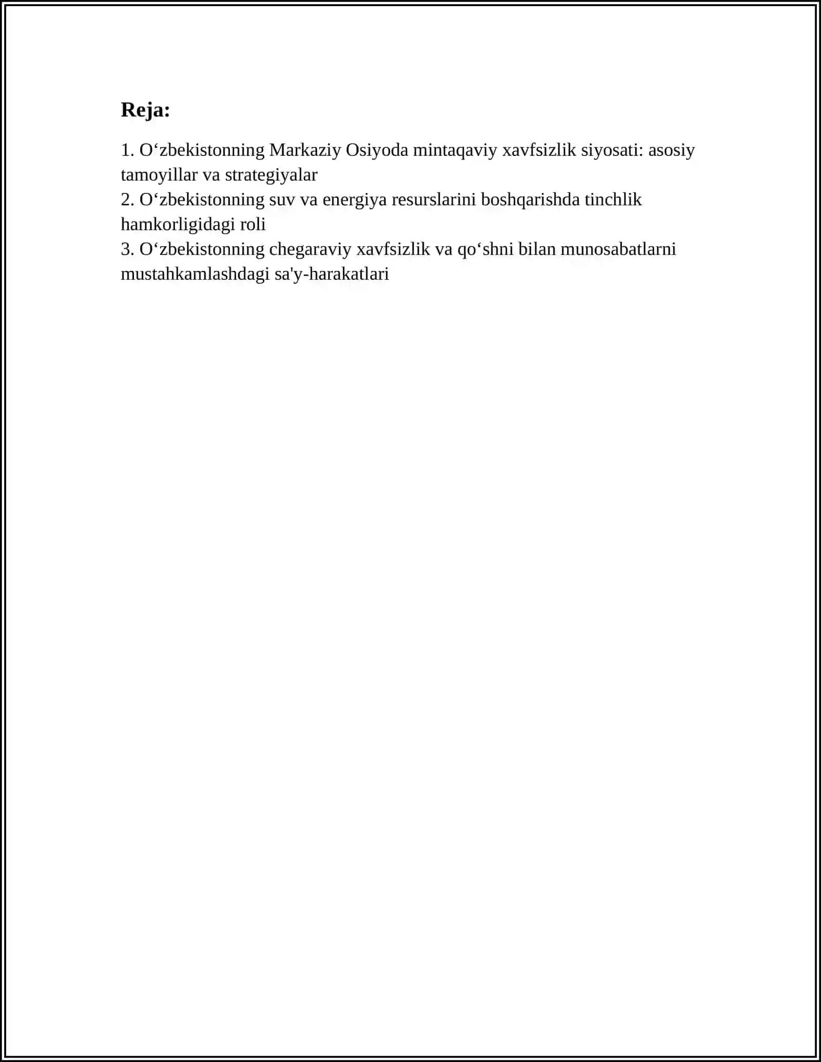O'zbekistonni Markaziy Osioda Tinchlik va Barqarorlikni Ta'minlashda O'rni 2