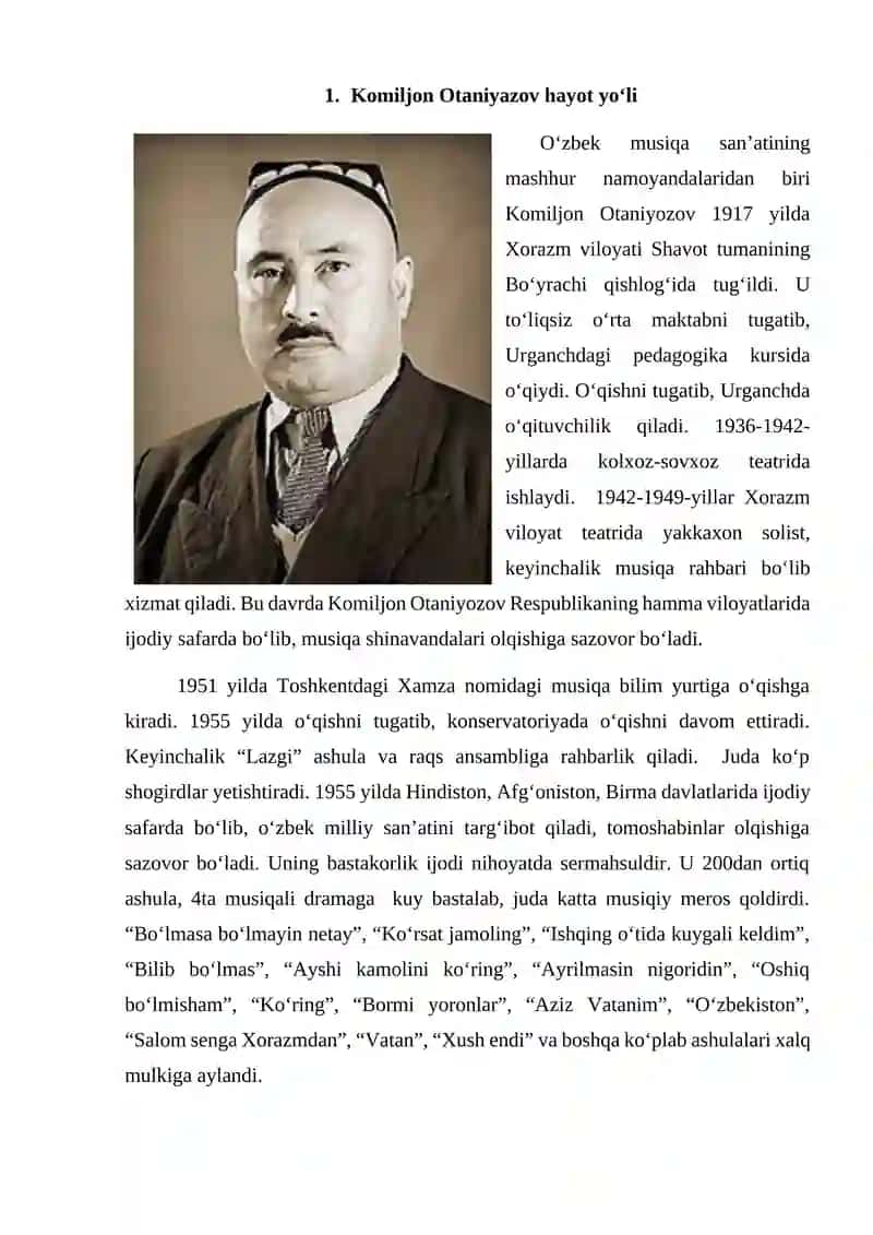 Komilljon Otaniyazov hayoti va ijodi 2