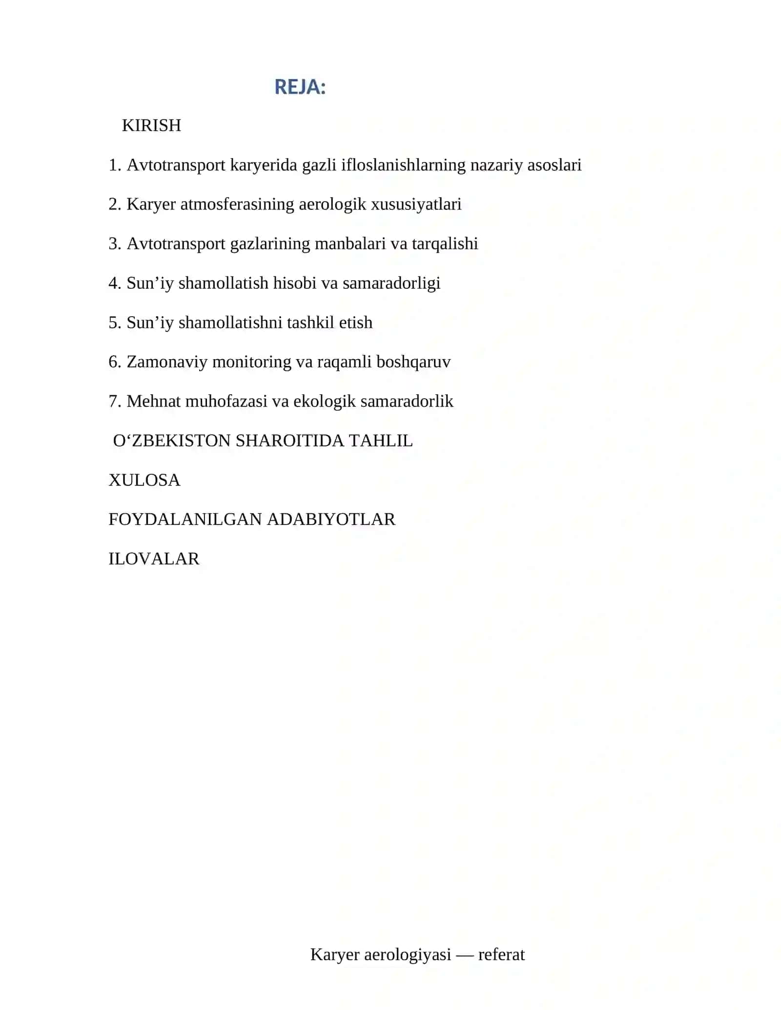 "Avtotransport karyerida hosil bo‘ladigan gazlarni tarqatishda sun’iy shamollatishning samaradorligi" 2