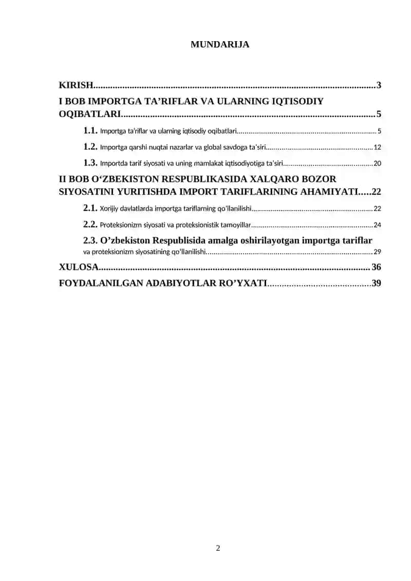 Importga ta'riflar va uning salbiy va ijobiy tomonlari 2