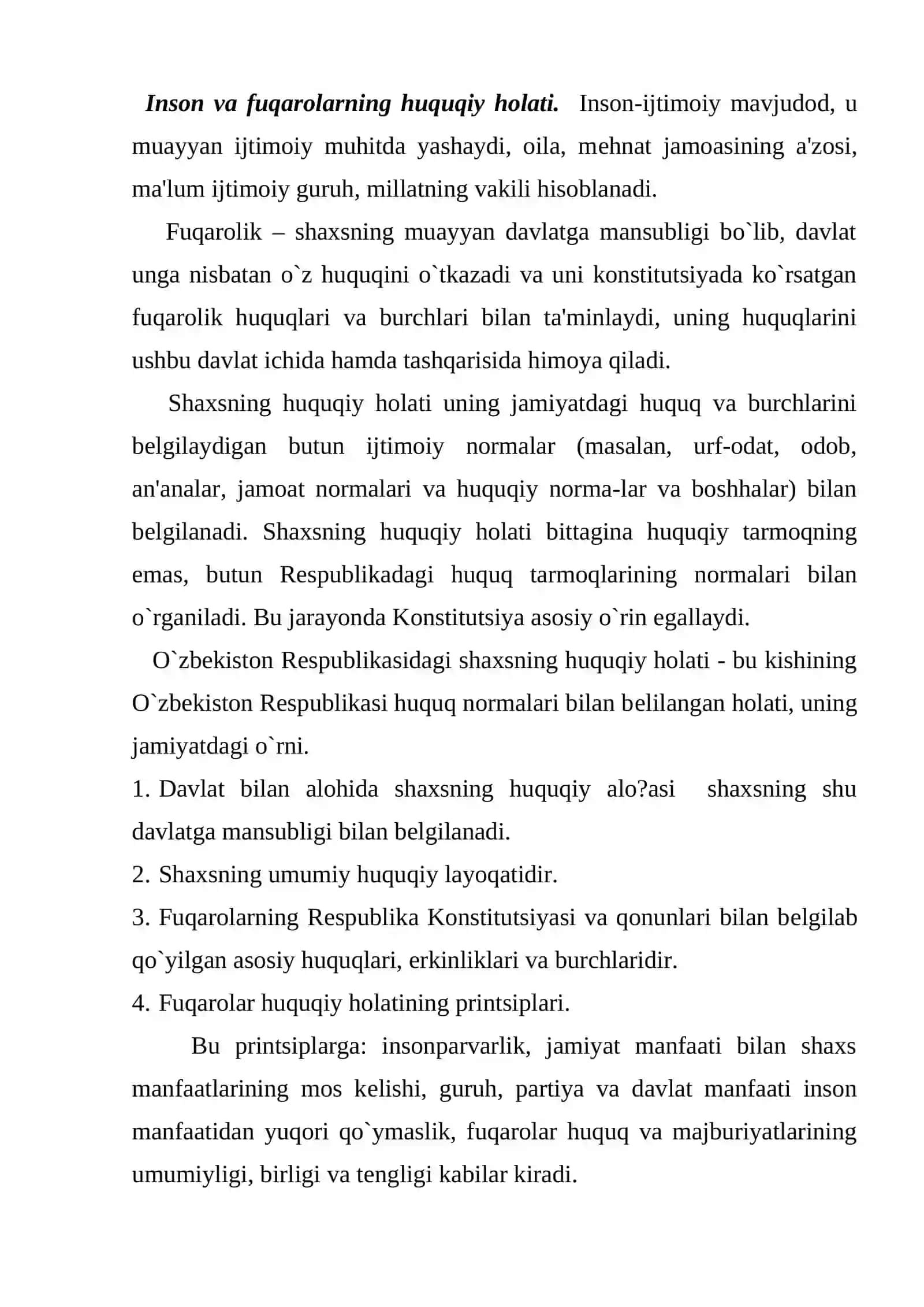 Inson va fuqarolarning huquqlari, erkinliklari va ularning kafolatlari 2