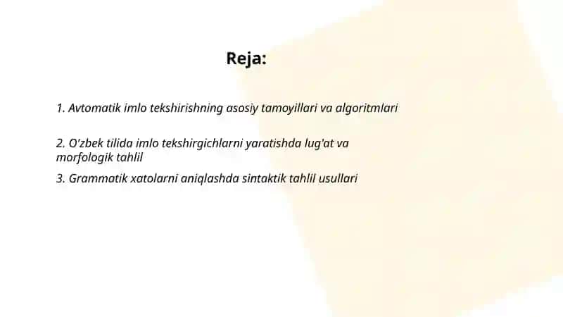Kompyuter lingvistikasining avtomatik tahrir yo'nalishi: Matn tahrirlashda avtomatik imlo va grammatika tekshiruvi usullari. 2
