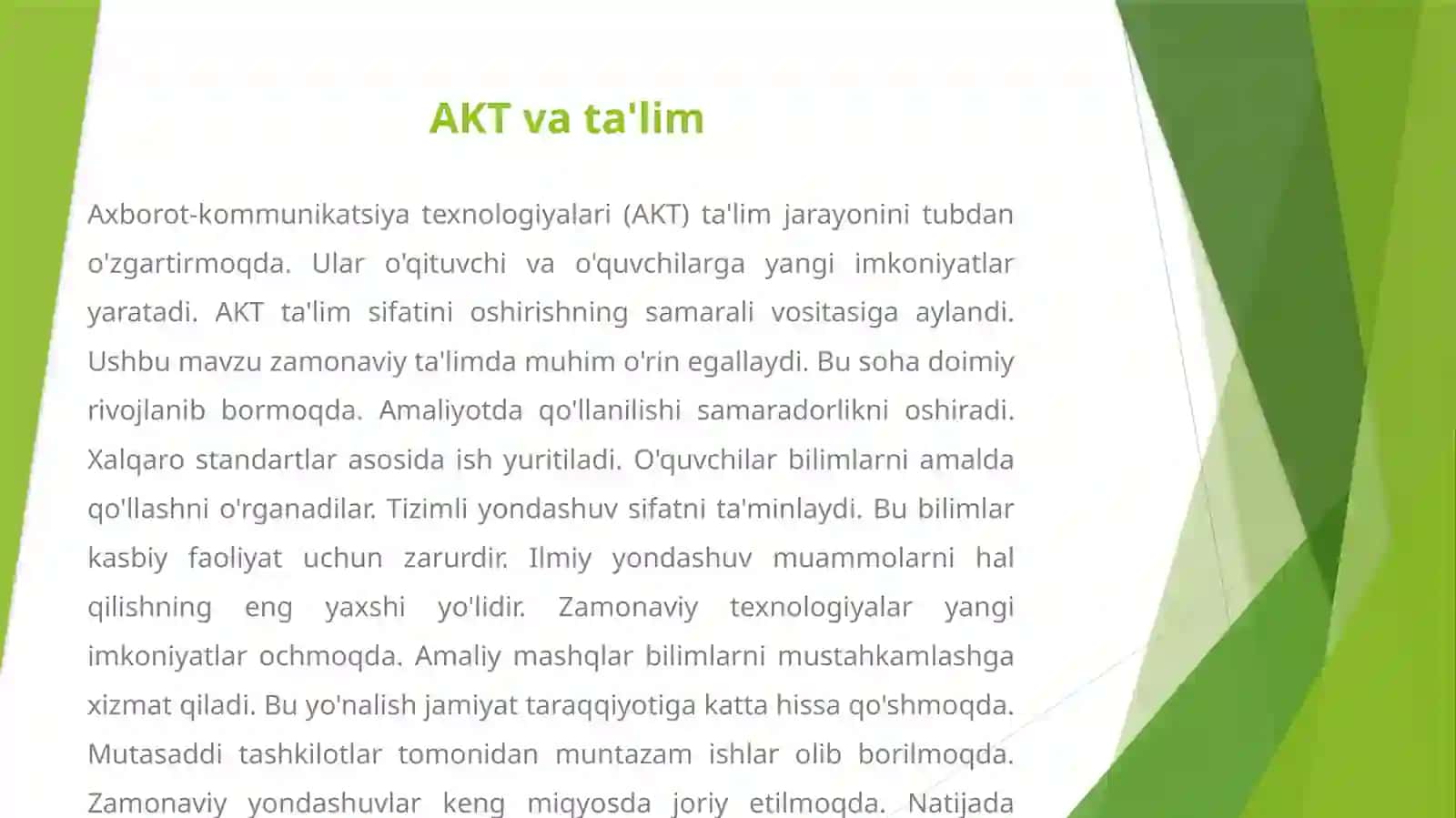 Axborot-kommunikatsiya texnologiyalari (AKT) ta'limi 2