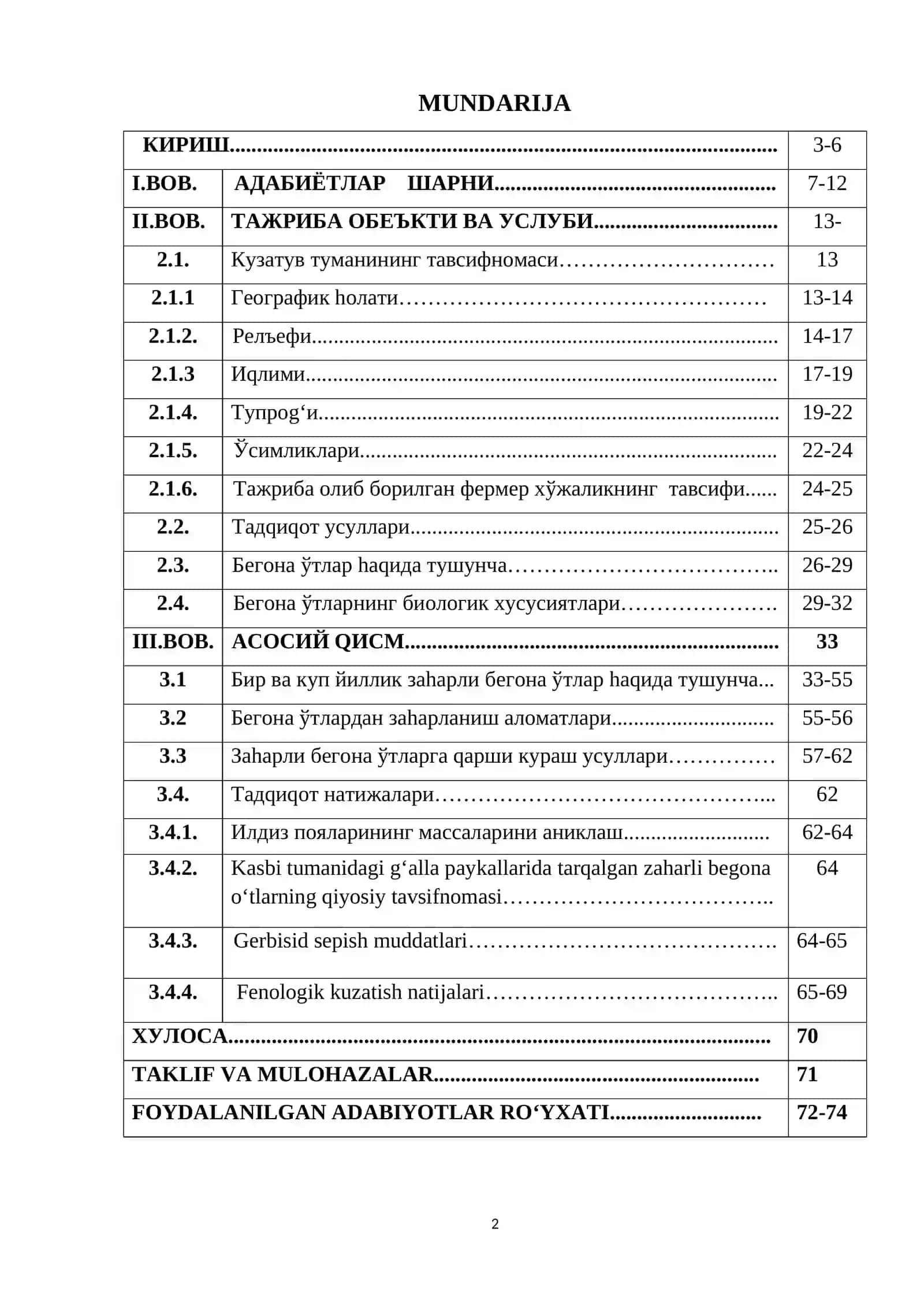 Zaharli begona о‘tlarga qarshi kurash choralarini о‘rganish 2