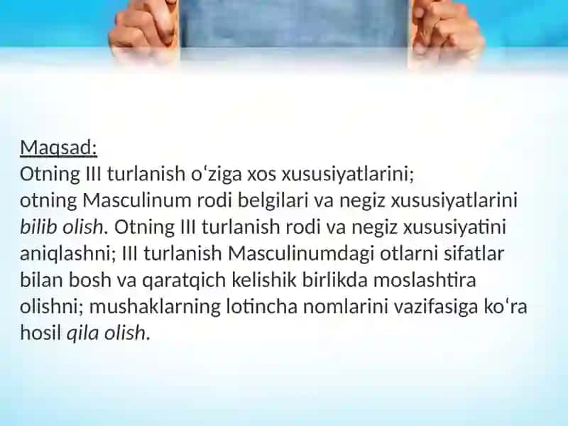 Оtlarning 3-turlanishi.  Genus masculinum. Genus femininum. Genus neutrum. 2