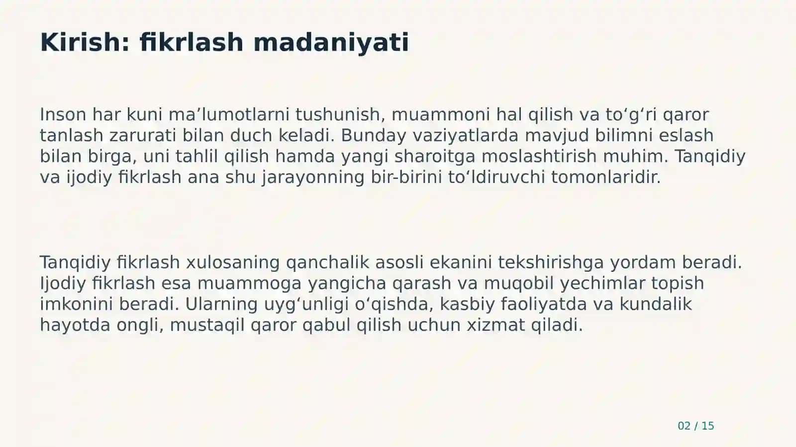 TAFAKKUR MADANIYATI 2