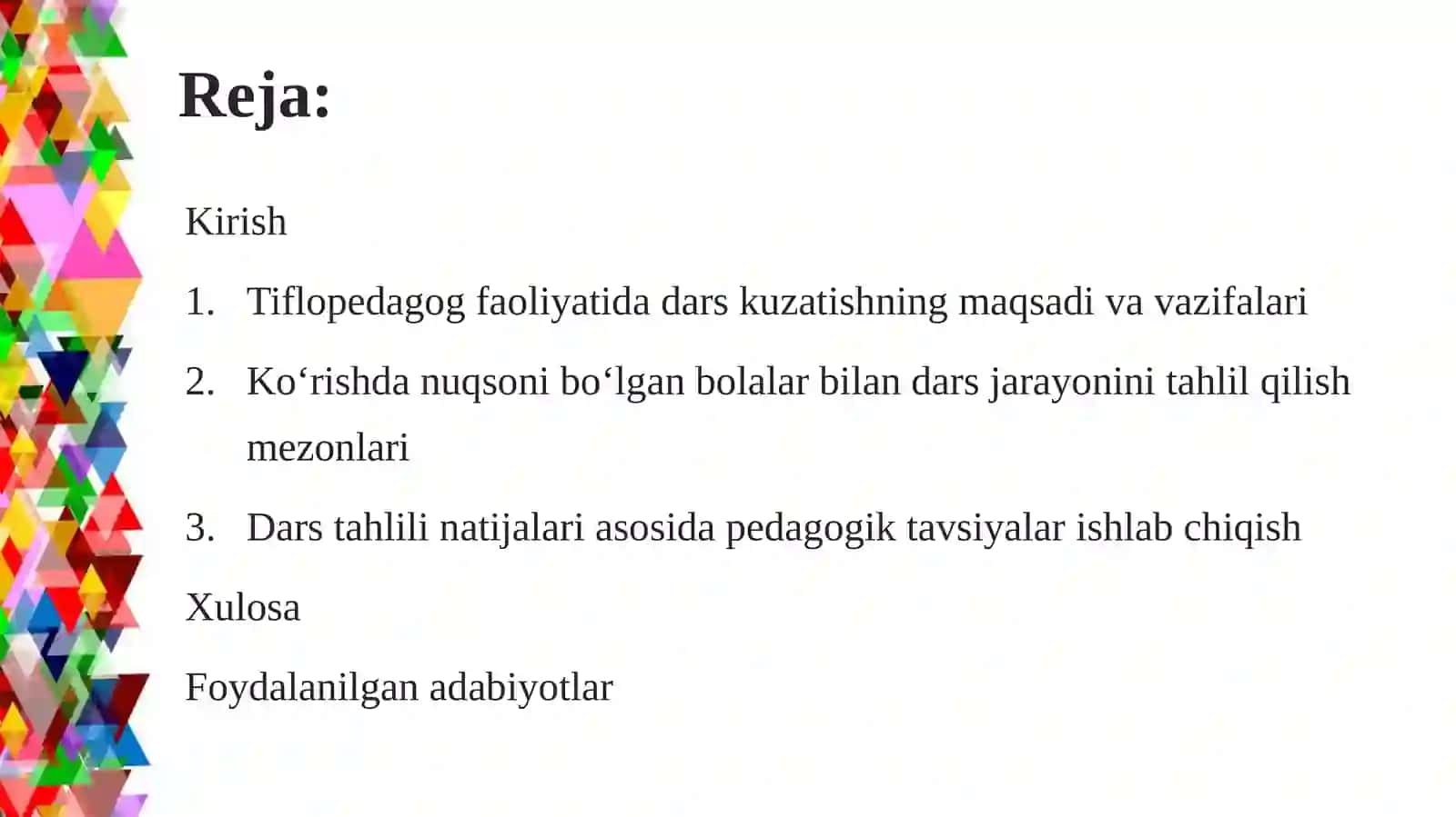 Tiflopedagog–o‘qituvchi darslarini kuzatish va tahlil qilish 2