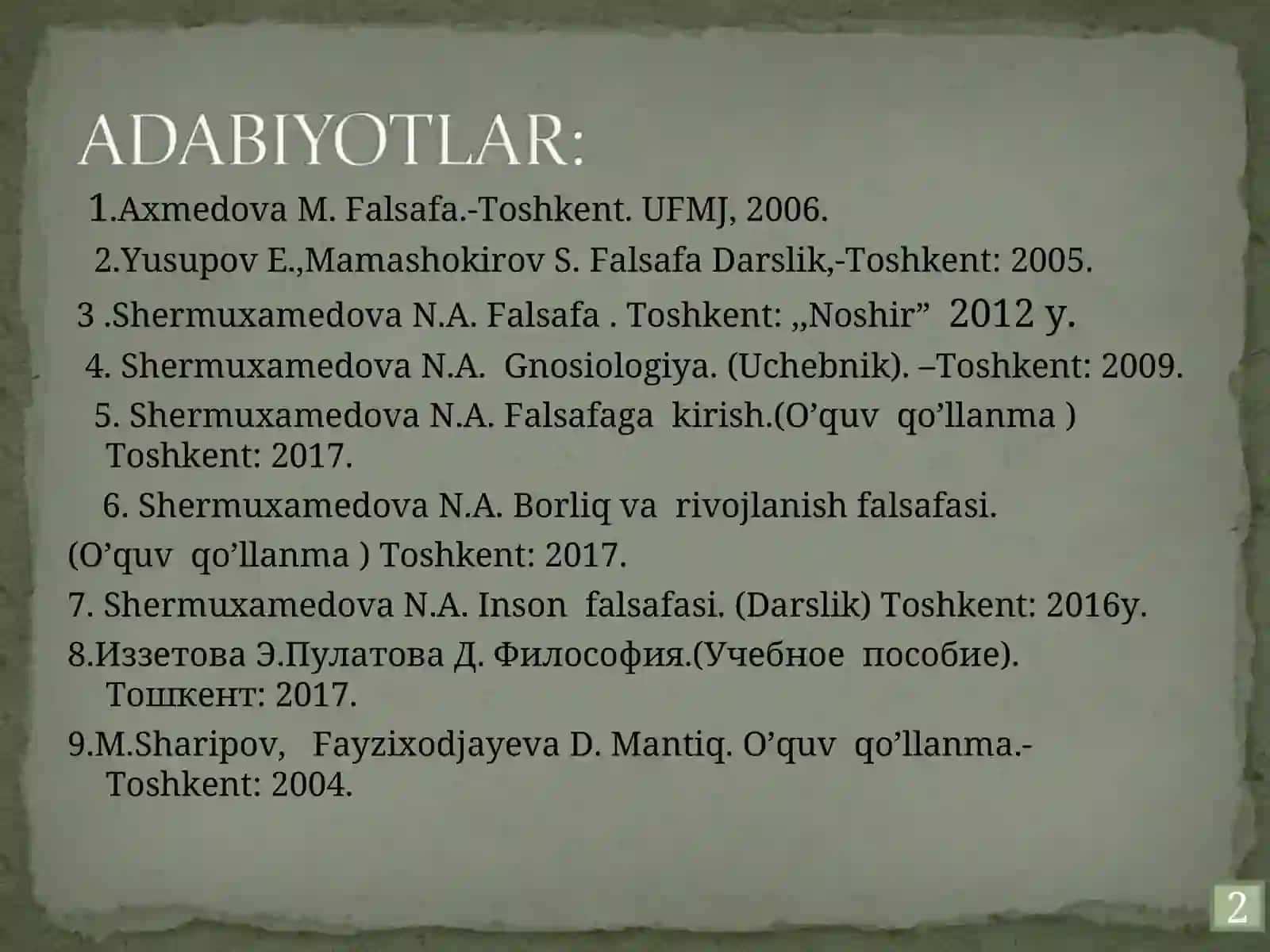 Ontologiya, gnosiologiya va ong falsafasi 2