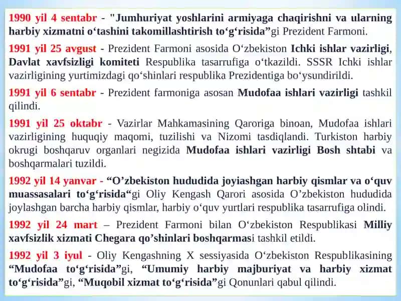 O’ZBEKISTONDA QUROLLI KUCHLAR, ICHKI ISHLAR VA DAVLAT XAVFSIZLIK, FAVQULOTDA VAZIYATLAR XIZMATLARI TIZIMIDAGI ISLOHOTLAR. 2