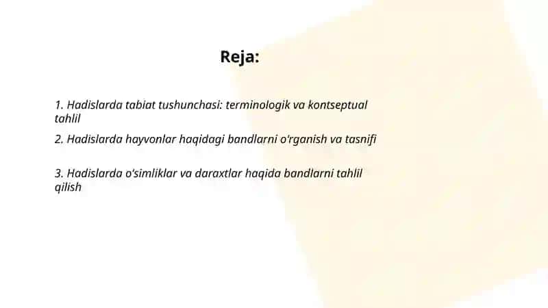 "Hadis"larda tabiatga oid bandlarni o'rganish va tahlil qilish 2