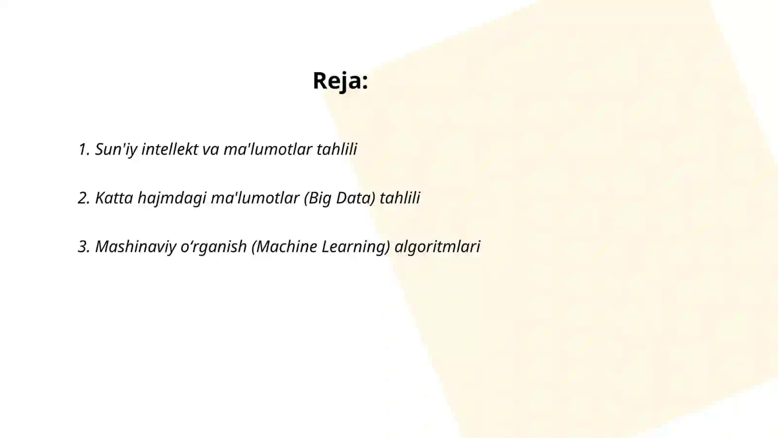 Sun'iy intellekt va ma'lumotlar tahlili 2