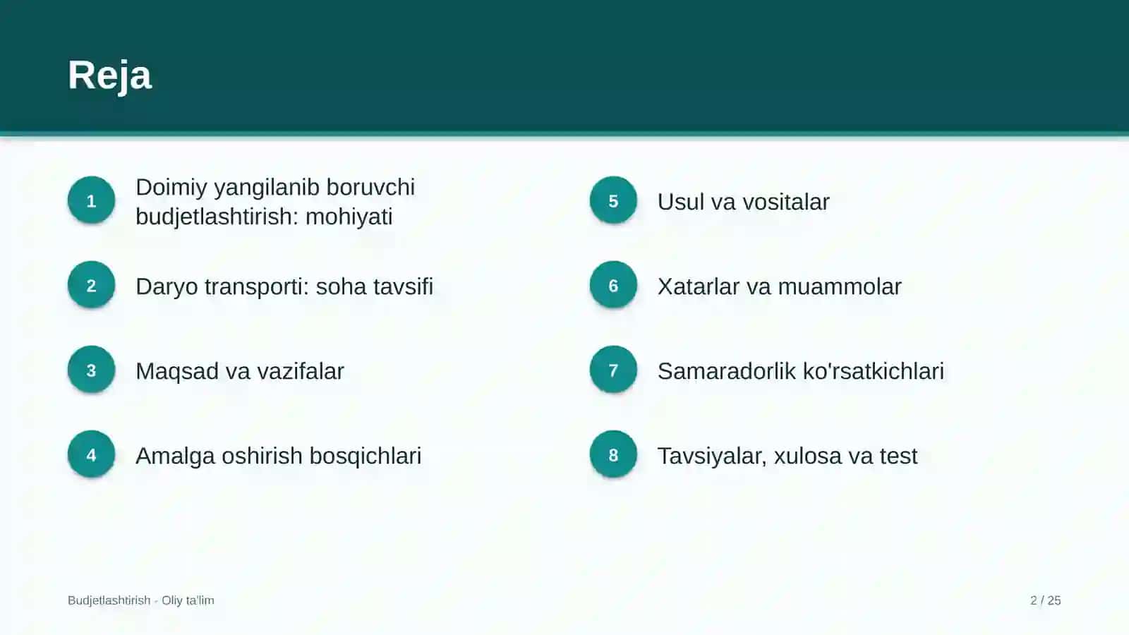 daryo transportida doimiy yangilanib boruvchi budjetlashtirish 3490 2