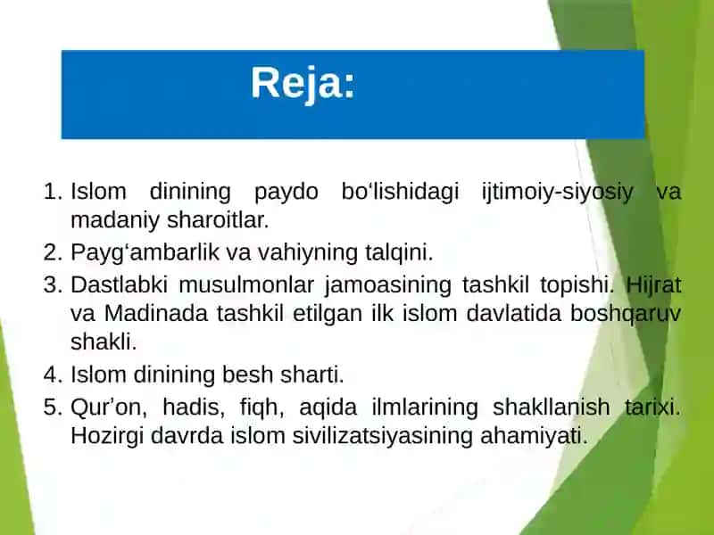 ISLOM DINI TARIXI VA MOHIYATI 2