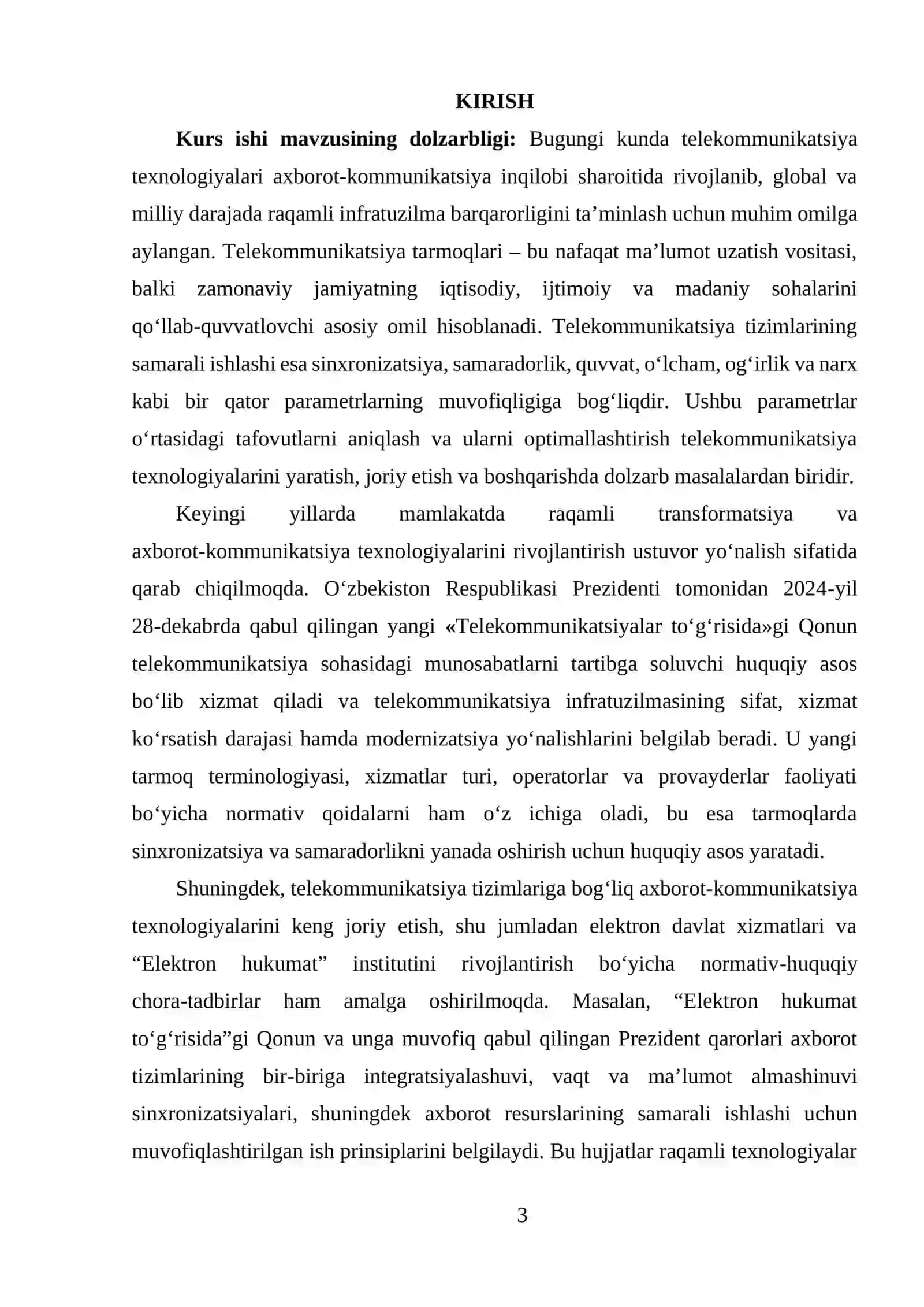 TELEKOMMUNIKATSIYA TEXNOLOGIYALARIDAGI SINXRONIZATSIYA, SAMARADORLIK, QUVVAT, O‘LCHAM, OG‘IRLIK, NARXLARNI O‘RTASIDAGI TAFOVUTLARNI ANIQLASH 2
