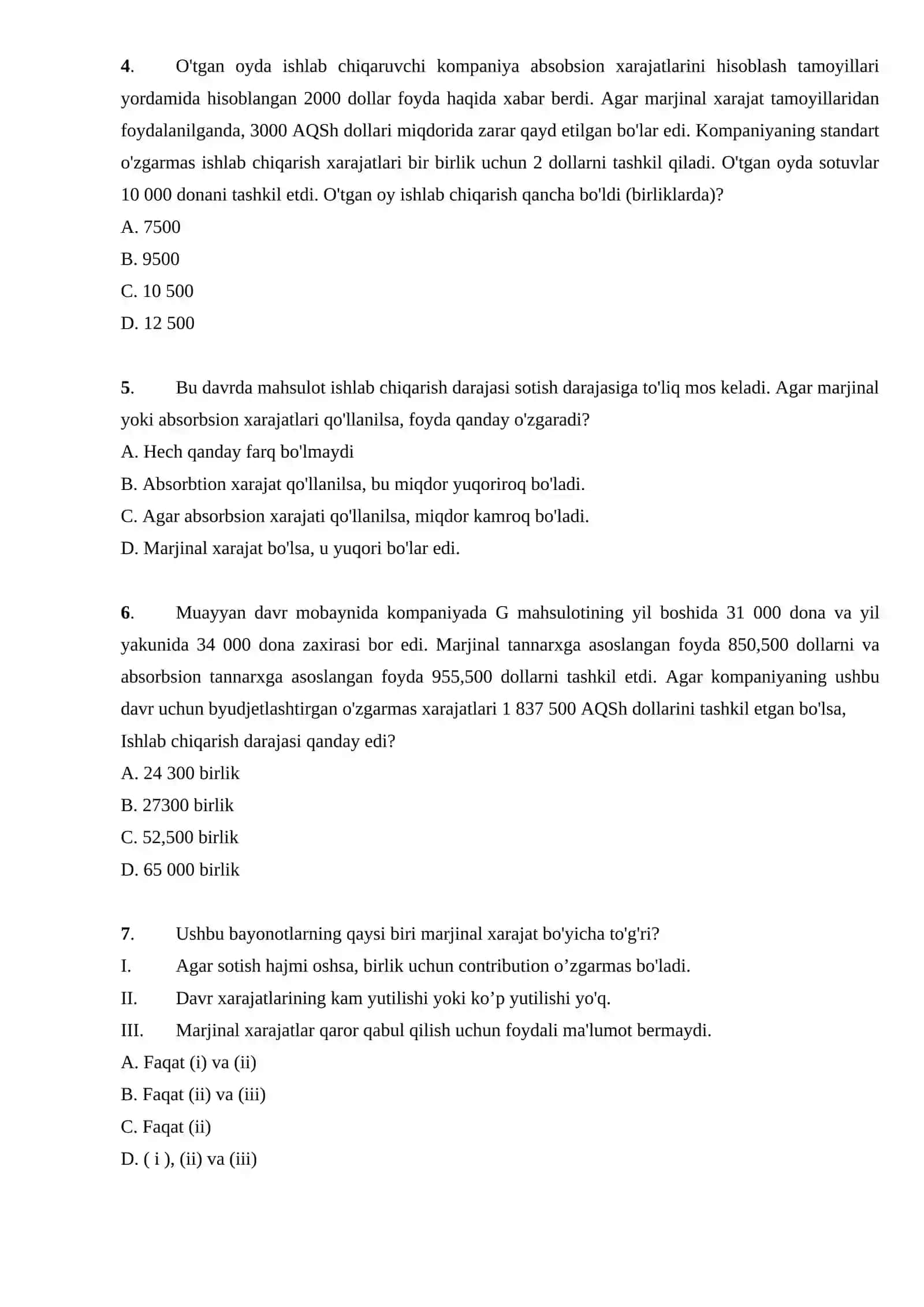 ABSORBSION VA MARJINAL XARAJATLAR 2