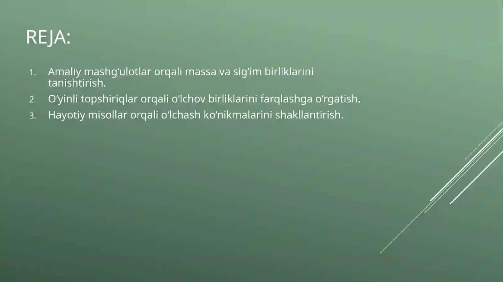 Boshlangich sinflarda massavasigim o'lchov birliklarini organish metodikasi 2