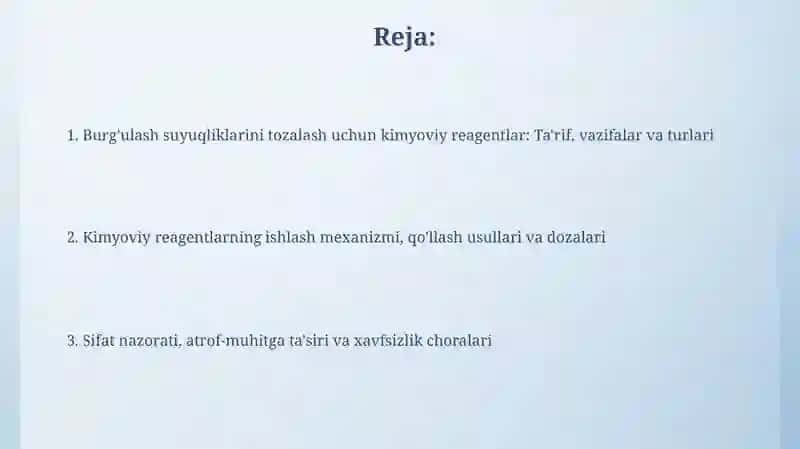Burg‘ilash eritmalariga ishlov berishga mo‘ljallangan kimyoviy reagentlar 2