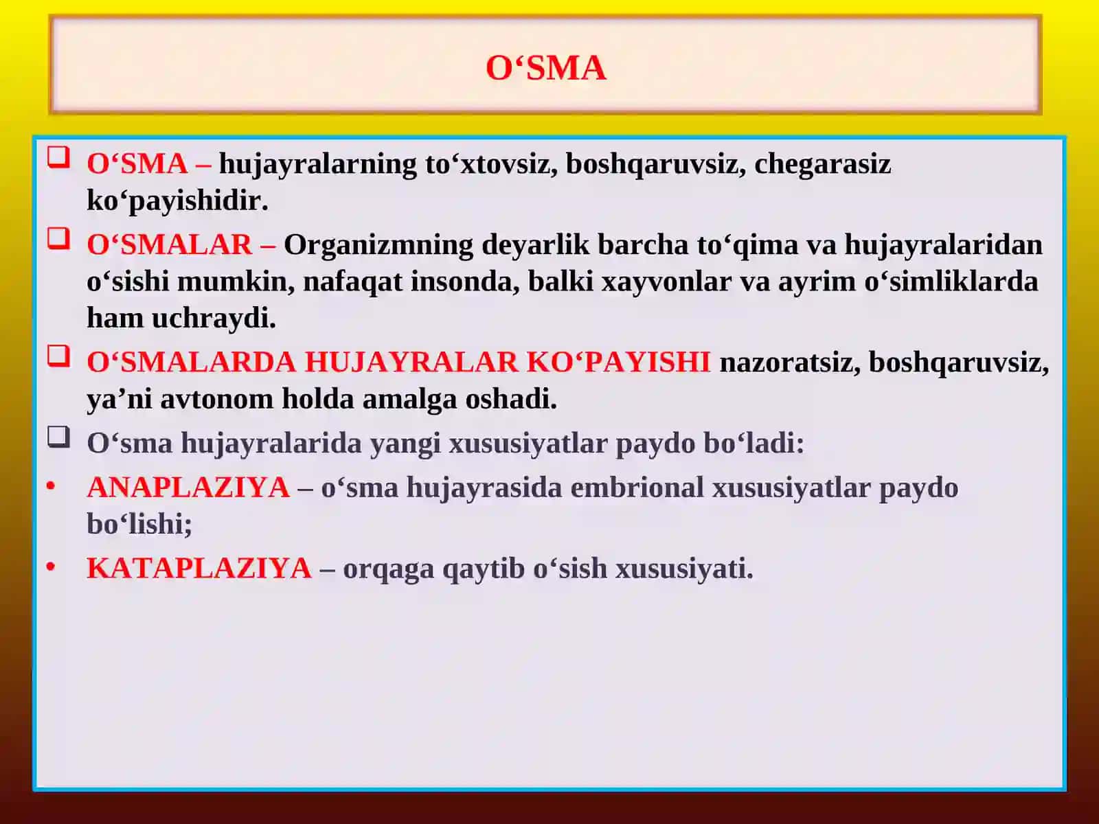 O’SMALAR XAQIDA UMUMIY TUSHUNCHA 2