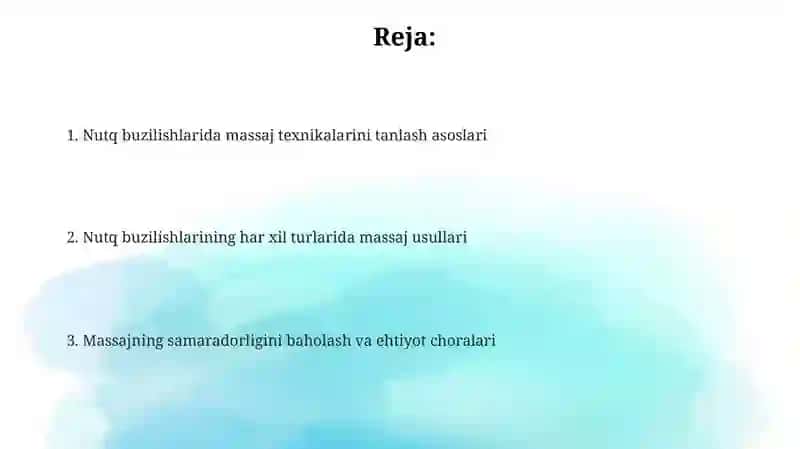 Nutqning buzilishi xususiyatiga qarb massaj qilish usullarini tanlash 2